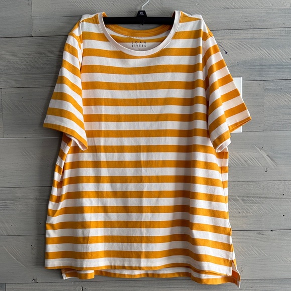 Joan Rivers Mustard and White Striped Tee - Picture 2 of 8